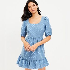 Loft Blue 100% cotton Clip Tie Back Flounce Swing Dress 8